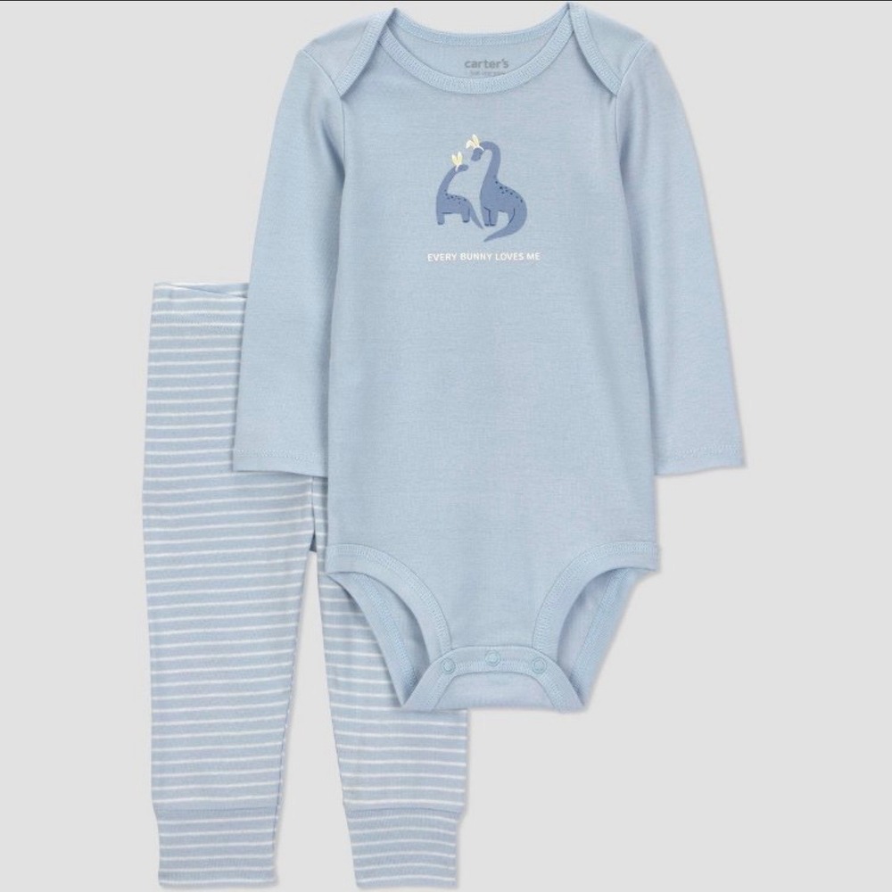 Carters Just One You Baby Boys Blue Dinosaur Bunny Easter Bodysuit‎ Pants Set - Picture 4 of 7
